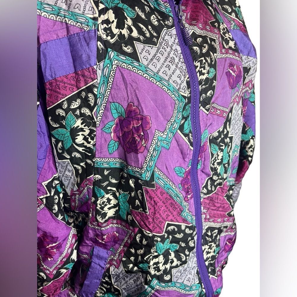 VINTAGE 80s/90s RAFEAL COLOR BLOCK‎ PRINTED WINDBREAKER JACKET WOMENS SIZE LARGE - Picture 9 of 12